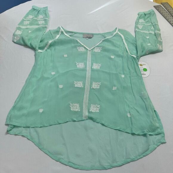 NWT Chloe Oliver Anthropologie Monica Blouse Embroidered Mint Top Size Large New - Picture 9 of 12